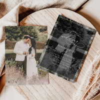 Elegant Black and White Gold Border Photo Wedding