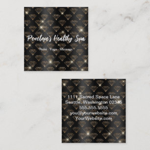 Elegant Black and White Gold Glitter Diamonds  Square Business Card