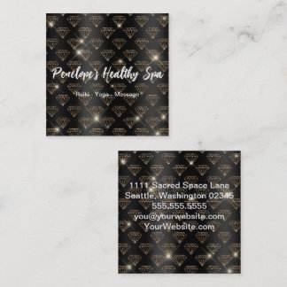 Elegant Black and White Gold Glitter Diamonds  Square Business Card