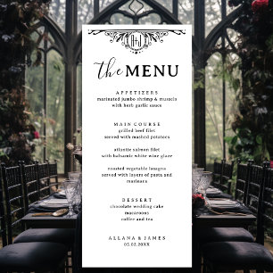 Elegant Black and White Gothic Monogram Wedding  Menu
