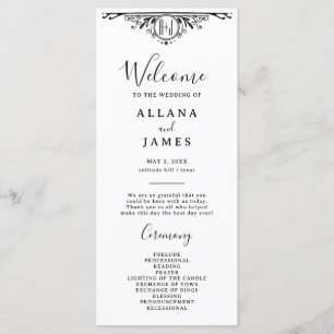 Elegant Black and White Gothic Monogram Wedding Menu