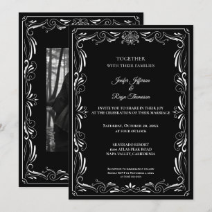 Elegant black and white Gothic wedding Invitation