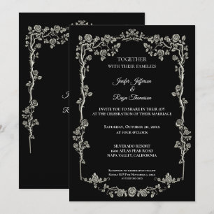 Elegant black and white Gothic wedding Invitation