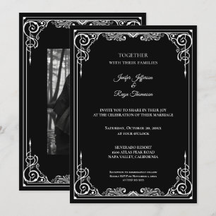 Elegant black and white Gothic wedding Invitation