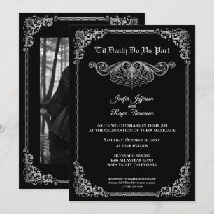 Elegant black and white Gothic wedding Invitation