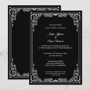 Elegant black and white Gothic wedding Invitation