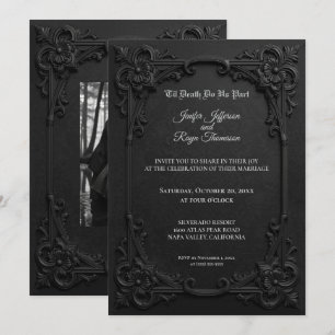 Elegant black and white Gothic wedding Invitation