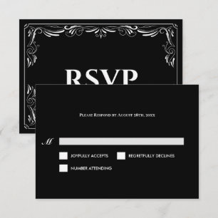 Elegant black and white Gothic Wedding RSVP Card