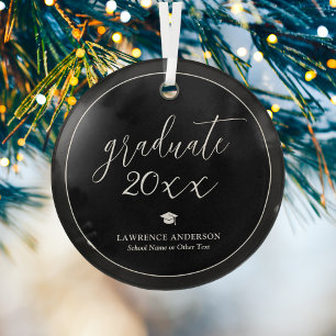 Elegant Black and White Graduate 2025 Graduation Glass Ornament