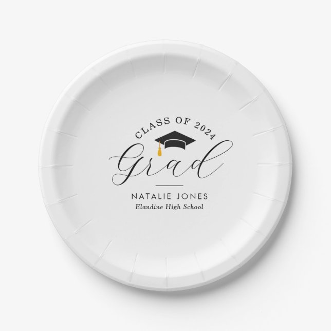 elegant black and white graduation Paper Plate (Front)