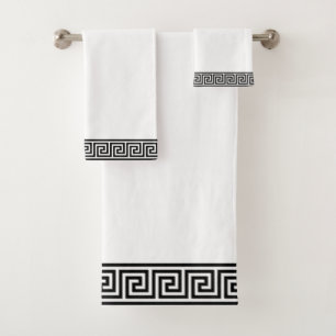 Elegant Black and White Greek Pattern Bath Towel S