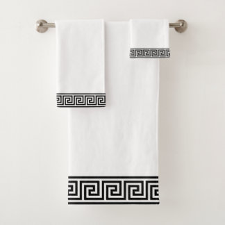 Elegant Black and White Greek Pattern Bath Towel S