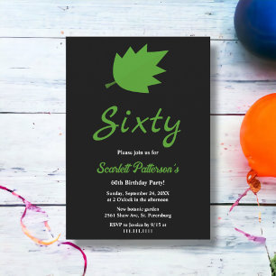 Elegant Black And White Green Fall 60th Birthday Invitation