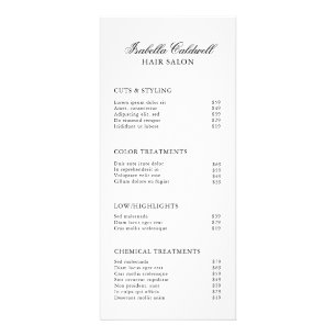 Elegant Black and White Hair Salon Price List Rack Card