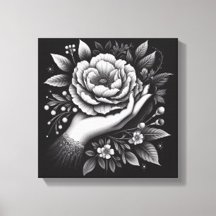 Elegant Black and White Hand Botanical Art Canvas Print