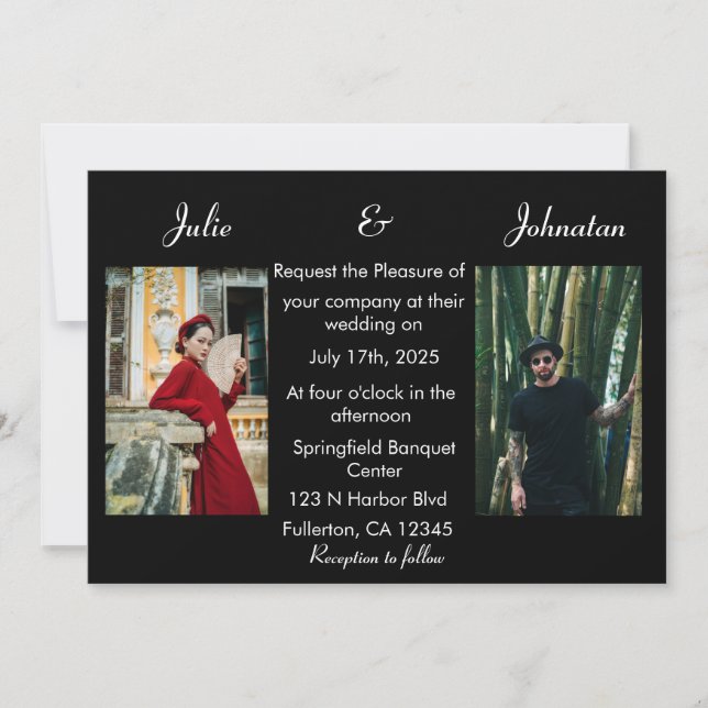 Elegant Black and White Handwritten Photo Wedding  Invitation (Front)