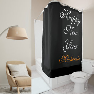 Elegant Black and White Happy New Year Custom Name