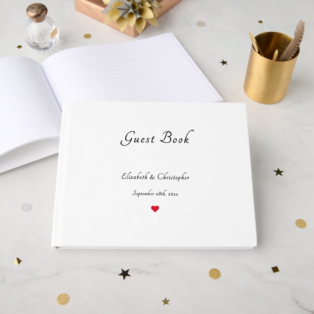 Elegant Black and White Heart Weddings Anniversary Guest Book (Front Open)