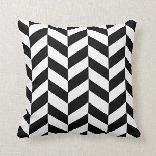 elegant black and white herringbone pattern throw pillow
