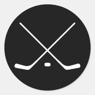 Elegant black and white Hockey Sticks and Puck     Classic Round Sticker