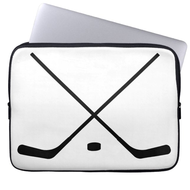 Elegant black and white Hockey Sticks and Puck Laptop Sleeve (Front)
