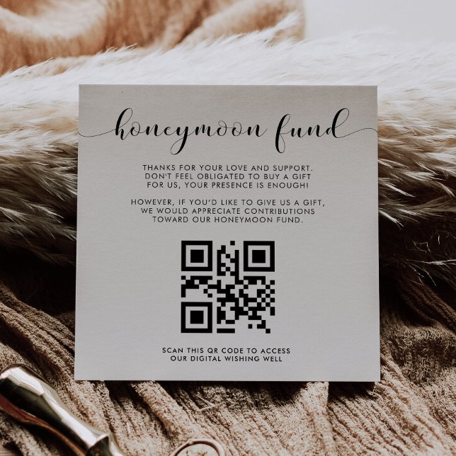 Elegant black and white Honeymoon fund QR code Enclosure Card (Creator Uploaded)