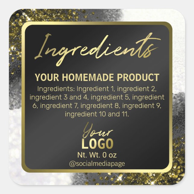 Elegant Black And White Ingredient Labels (Front)