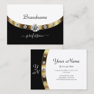 Elegant Black and White Initials Faux Rhinestones  Business Card