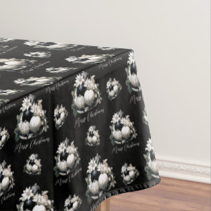 Elegant black and white ivory Christmas ornament Tablecloth