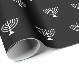 Elegant black and white Jewish menorah Hanukkah Wrapping Paper