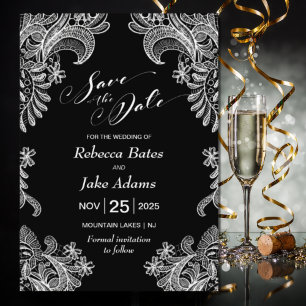 Elegant Black and White Lace Wedding Save The Date