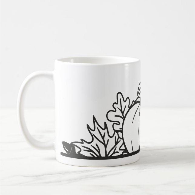 Elegant Black and White Leaf Mug Design (Left)