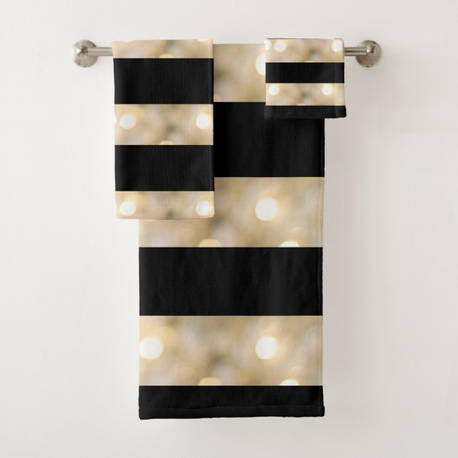 Elegant Black And White Lights Stripes Chic Modern Bath Towel Set (Insitu)