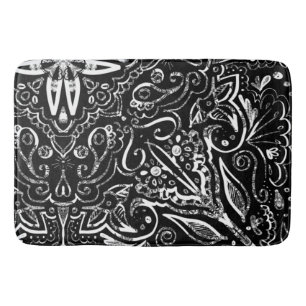 Elegant black and white mandala design throw pillo bath mat