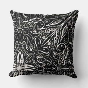Elegant black and white mandala design throw pillow