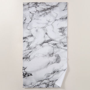 Elegant Black And White Marble Pattern Beach Towel