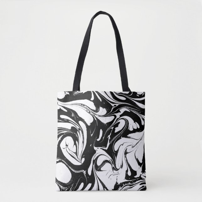 Elegant Black And White Marble Tote Bag (Front)