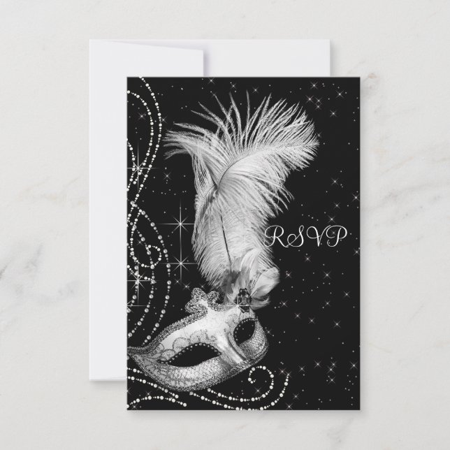 Elegant Black and White Masquerade Party RSVP (Front)