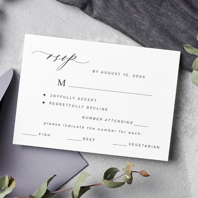 Elegant black and white menu choice wedding rsvp (Creator Uploaded)