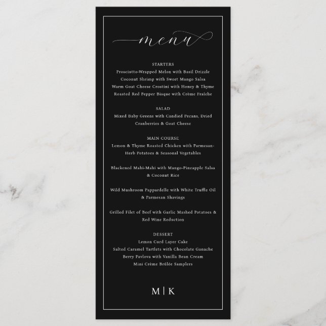 Elegant Black and White Menu for Upscale Dining (Devant)