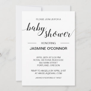 Elegant Black and White Minimalist Baby Shower Invitation