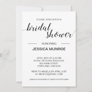 Elegant Black and White Minimalist Bridal Shower Invitation