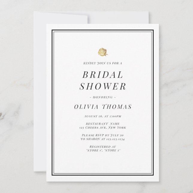 Elegant black and white minimalist bridal shower invitation (Front)