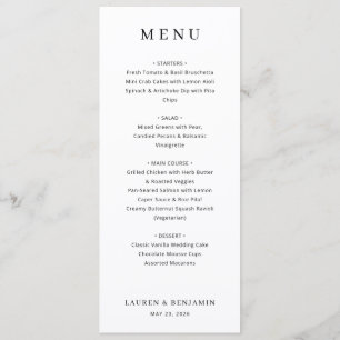 Elegant Black and White Minimalist Wedding Menu
