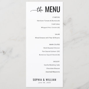Elegant Black and White Minimalist Wedding Menu