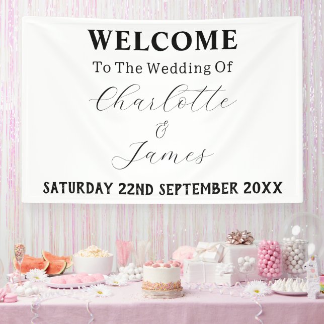 Elegant Black And White Minimalist Wedding Welcome Banner (Party)