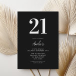Elegant Black and White Modern 21st Birthday Invitation<br><div class="desc">A simple modern 21st birthday invitation featuring elegant  typography and minimalist design in black and white colour.</div>