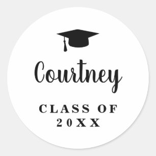 Elegant Black and White Modern Graduation Classic Round Sticker