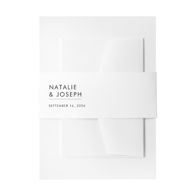 Elegant Black And White Modern Minimalist Wedding Invitation Belly Band (Front Example)