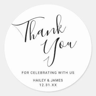 Elegant Black and White Modern Wedding Classic Round Sticker